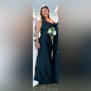 Dessy Group One Shoulder Satin Twill Bridesmaid Dress in Black